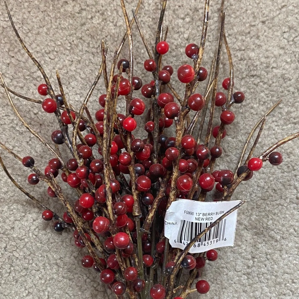 New Red Berry Bush Decorative Stem